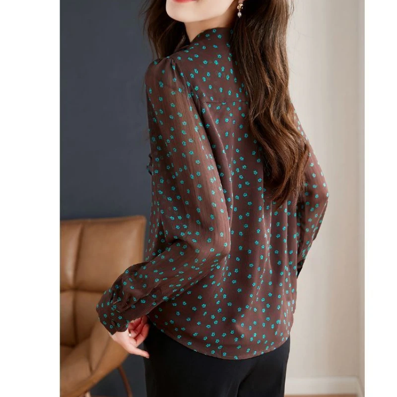 Spring Autumn New Fashion Round Neck Long Sleeve Shirt Women High Street Casual Printing Button Cardigan Elegant Ruffles Tops