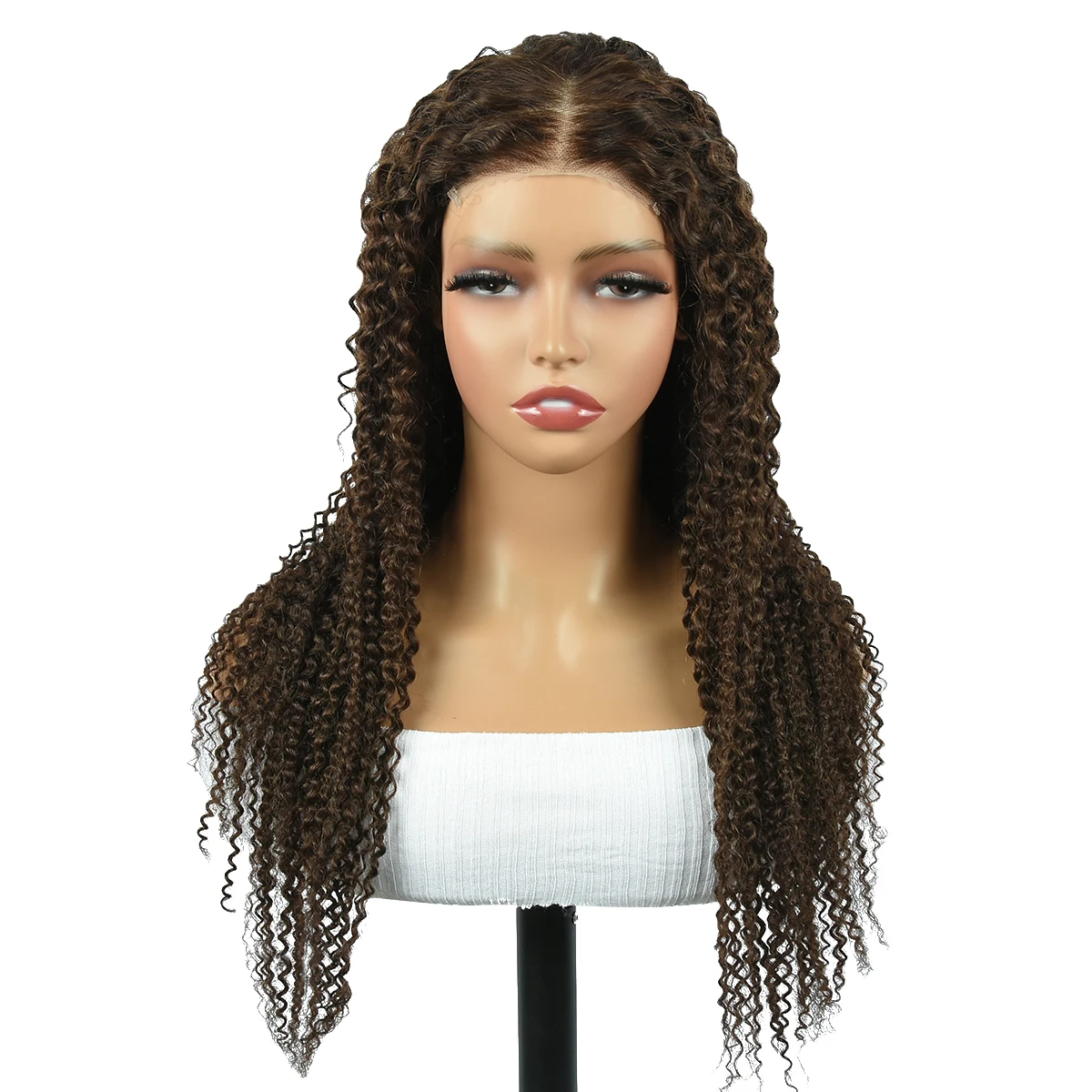 Color #4 Kinky Curly 13x4 Lace Front Wigs Preplucked 4x4 Lace Closure Wigs For Woman Brown Kinky Curly Human Hair Wigs 16-30"