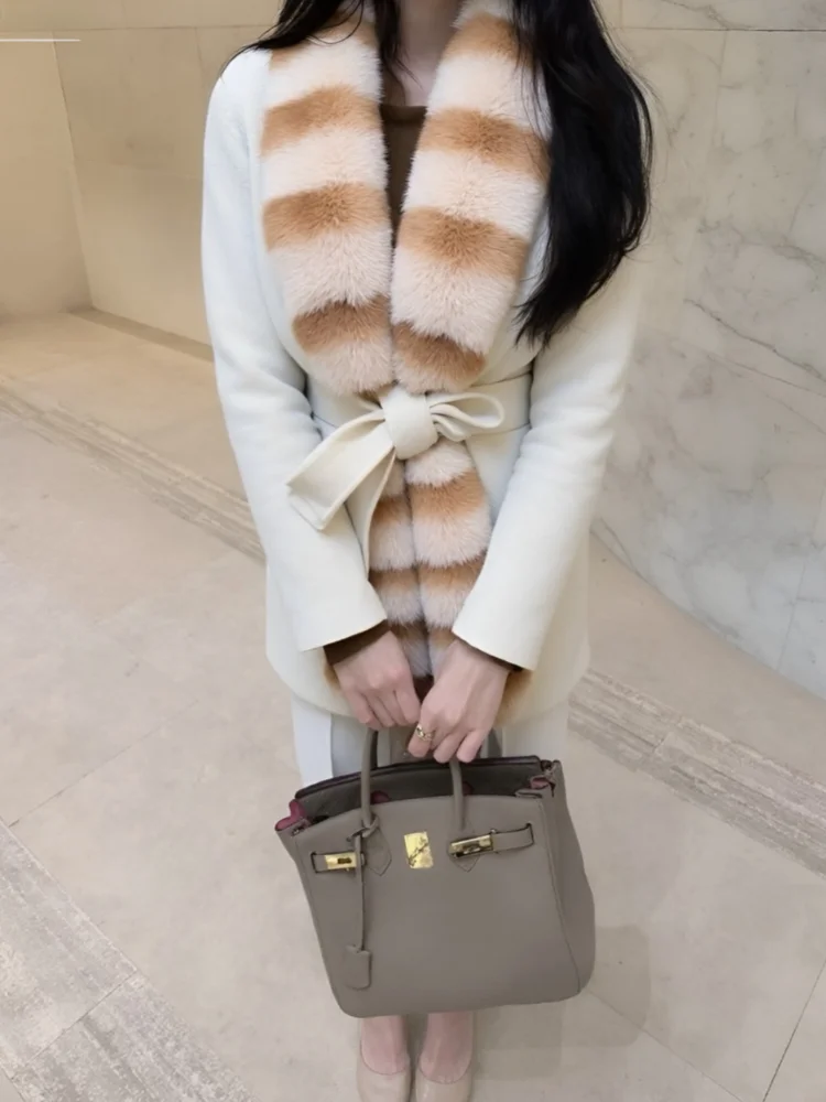 

Chic Lace Up Faux Fur Coat Women Elegant V-neck Full Sleeves Fluffy Open Stitch Coats Female Autumn Winter Fashion Lady Outwear