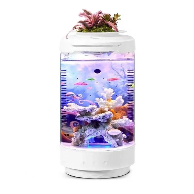 Aquarium small fish tank lazy person free water change goldfish tank ecological filter oxygen lighting aquarium accessories DC5V