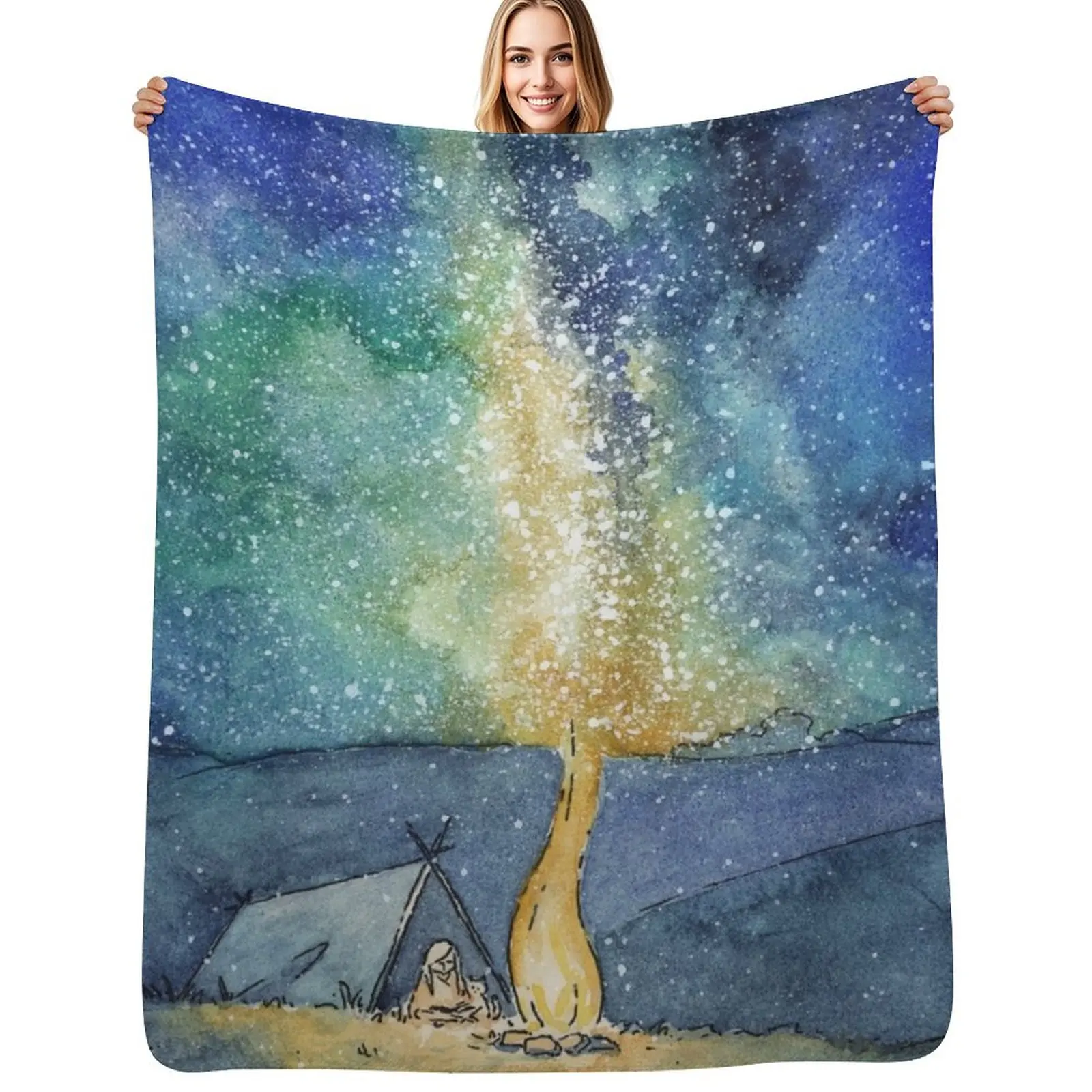 Watercolor Night Sky Throw Blanket Warm Cozy Throw Blanket for Living Room Couch