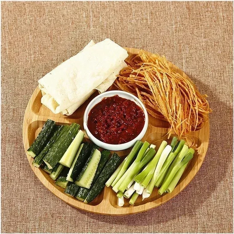 For Party Snack Tray Wooden Fruit Basket Wooden Thickened Snacks Breakfast Holder Multi-compartments Round Dessert Tray