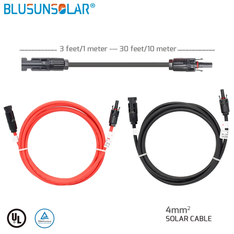 

1 PC 1-5 Meter Black/Red Power Solar Extension Cable 4.0mm2/12AWG With 1000V PV DC Connector In Solar Panel System Free Shipping