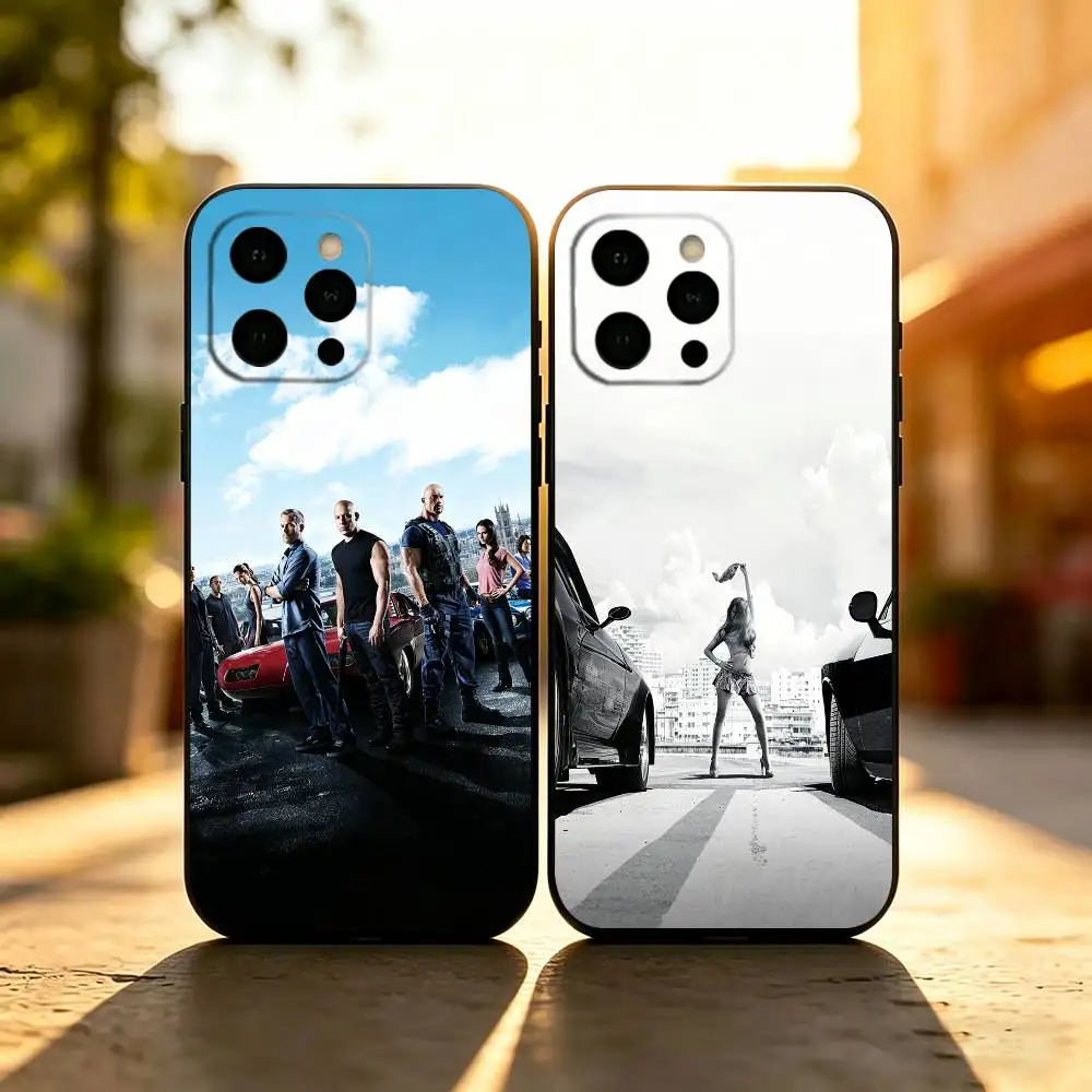 Funda de silicona suave negra para iPhone 17, 16, 15, 14, 13, 12, 11 Plus, Pro Max, XS con diseño del coche de Dominic Toretto de la película
