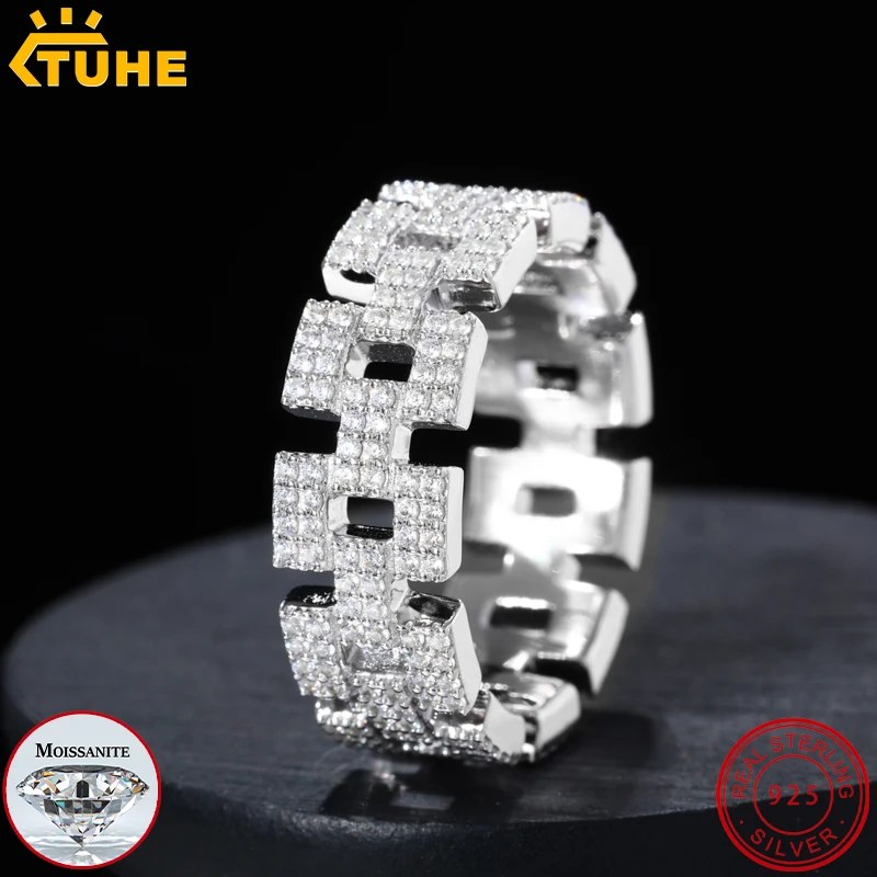 

TUHE ювелирные изделия кольцо-куб из стерлингового серебра 925 пробы VVS1 кольца с муассанитом с сертификатом для женщин и мужчин хип-поп ювелирные изделия подарок