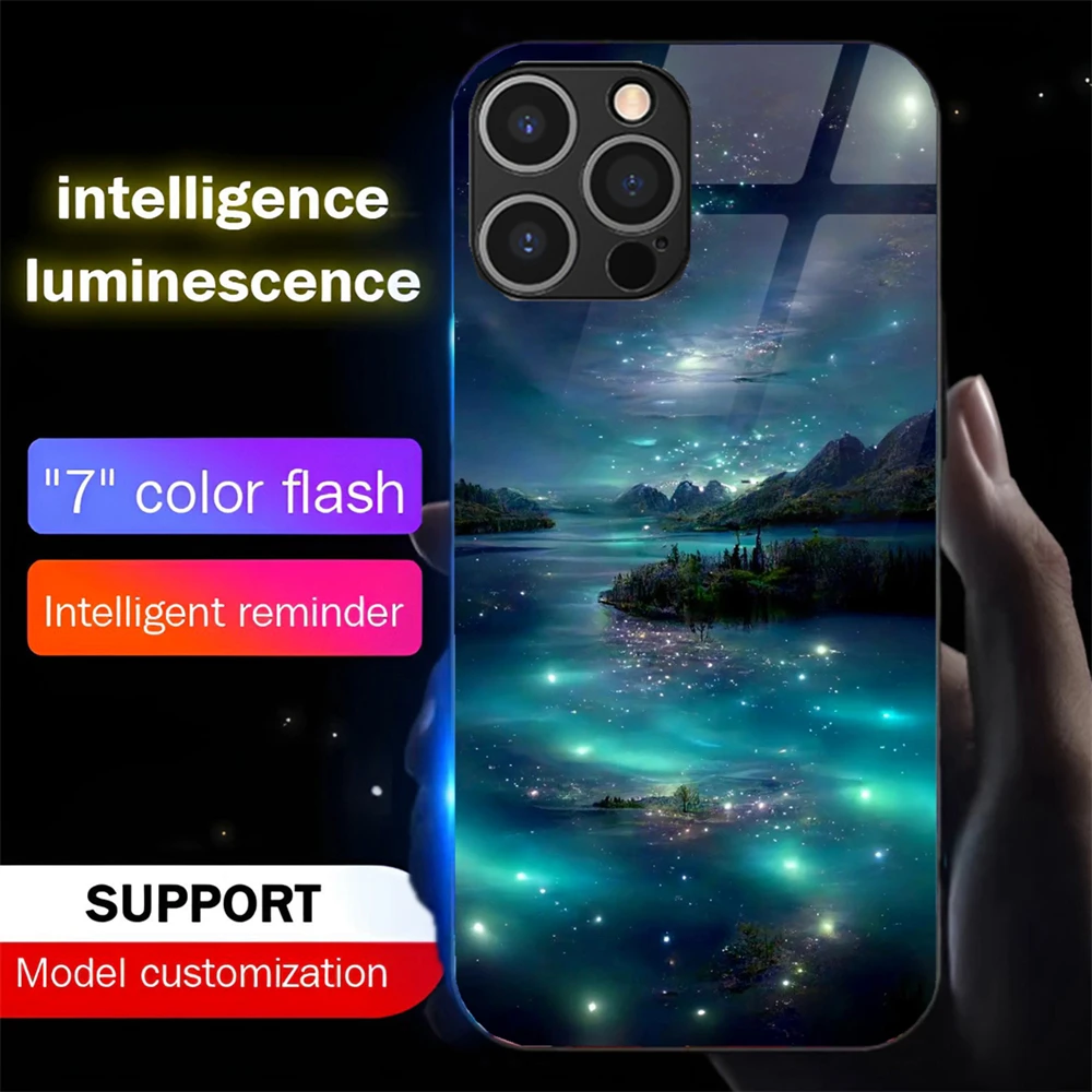 

Pretty Starry Sky LED Calling Light Flash Phone Case Smart Luminous Cover For iPhone 16 E 15 14 13 12 11 Pro Max X XR XS Plus