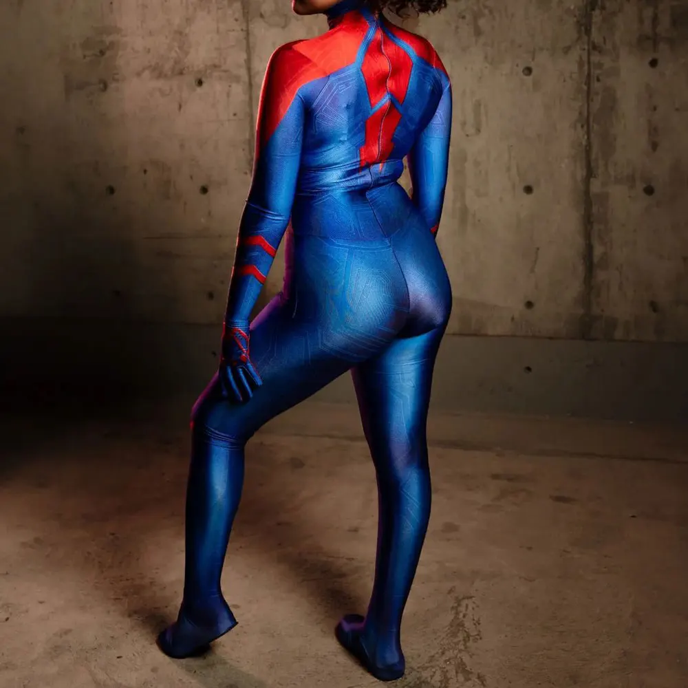 Women Spiderman 2099 cosplay Costume Adults Girls Women Spider-man Superhero Zentai Halloween Bodysuit Party Jumpsuit No mask