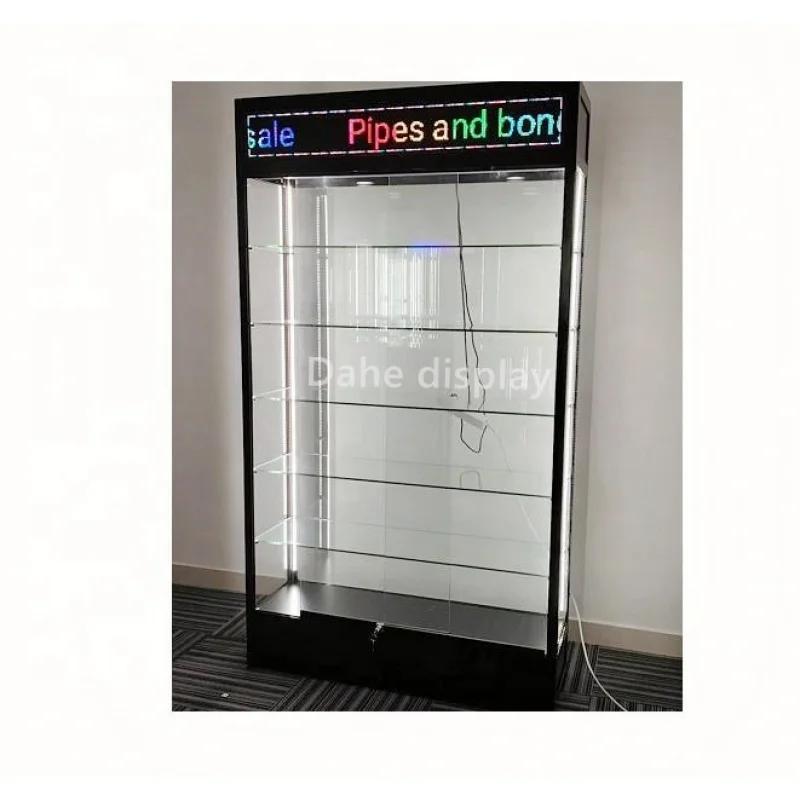 Op Maat. Aluminium Frame Zware Glazen Display Rookwinkel Muur Vitrine Met Led Reclamepaneel