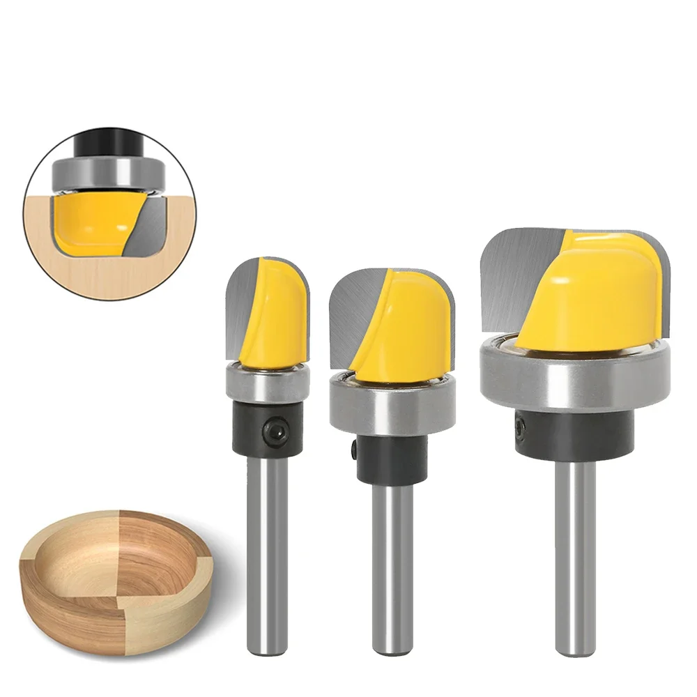 6mm/6.35mm/8mm Handle Bowl and Tray Router Bit 1-1/8 Diameter Round End Milling Cutter Woodworking Round Corner Round Router Bit