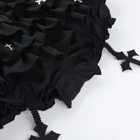 Women Skirts Tiered Ruffles Mini Skirt with Cross Charms Built-in Shorts Kawaii Sukapan Skort Gothic Punk Coquette Y2K E-girl - Image 4