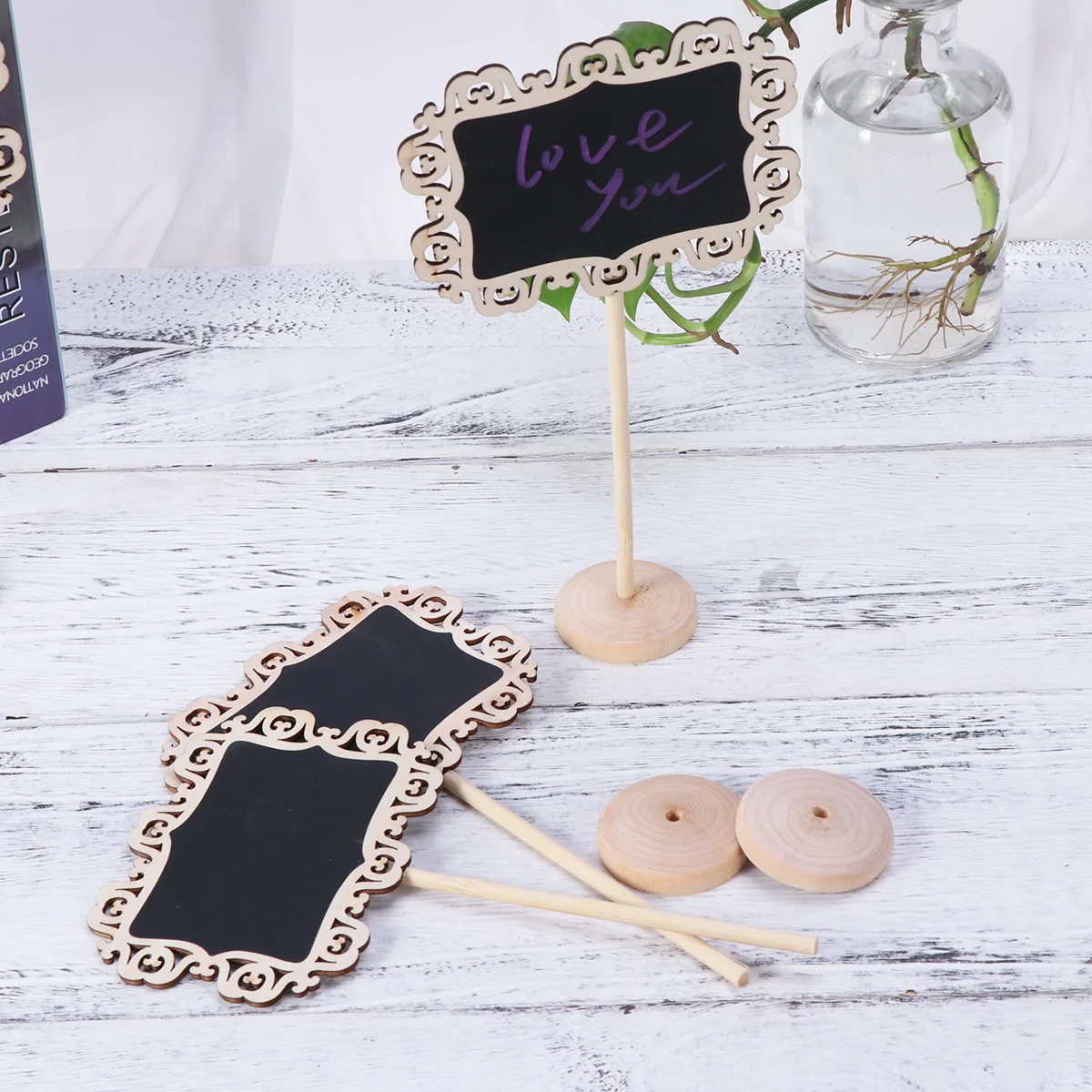 

8 Pcs Wooden Craft Blackboard Set Chalkboard Table Signs Mini Party Wedding Household