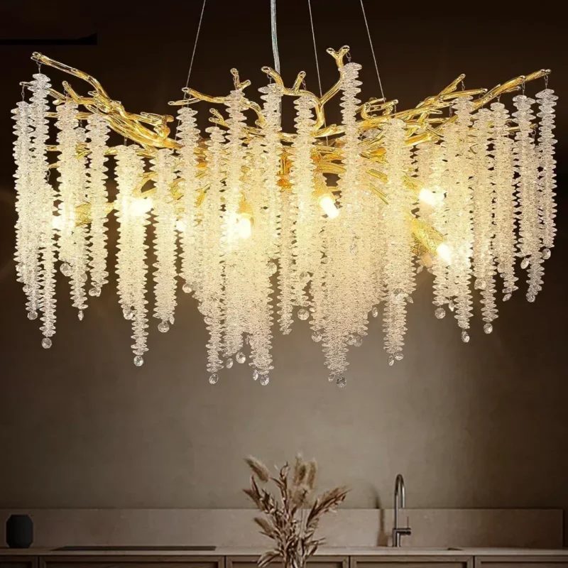 

Gold Luxury Chandelier Octagonal Crystal String Chandelier Restaurant, Living Room, Hotel Lobby, Home Lighting Decoration G9