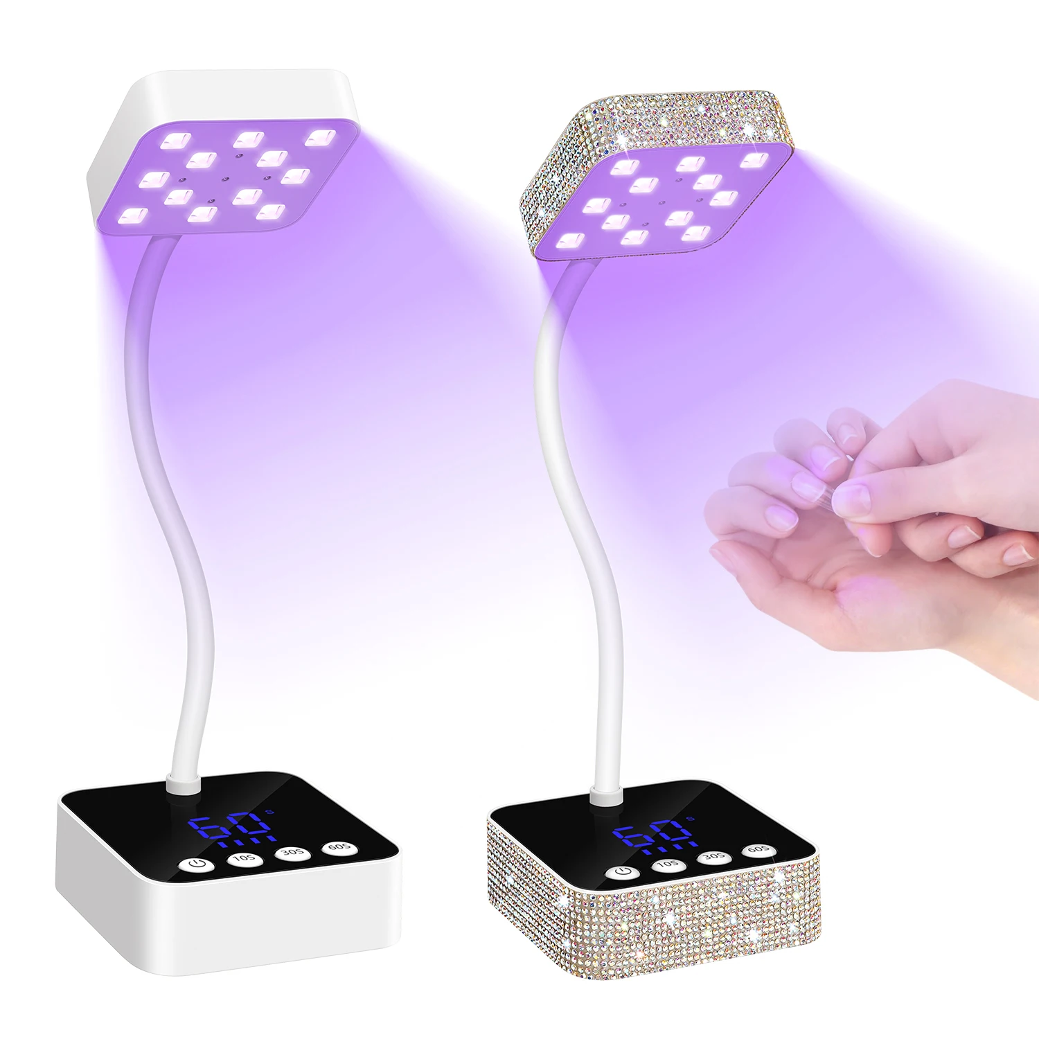 مجفف أظافر LED بالأشعة فوق البنفسجية قابل لإعادة الشحن مع مستشعر تلقائي للتحكم باللمس، ضوء أظافر سريع الجفاف 360 درجة °   مصباح طاولة قابل للانحناء لصالونات الأظافر