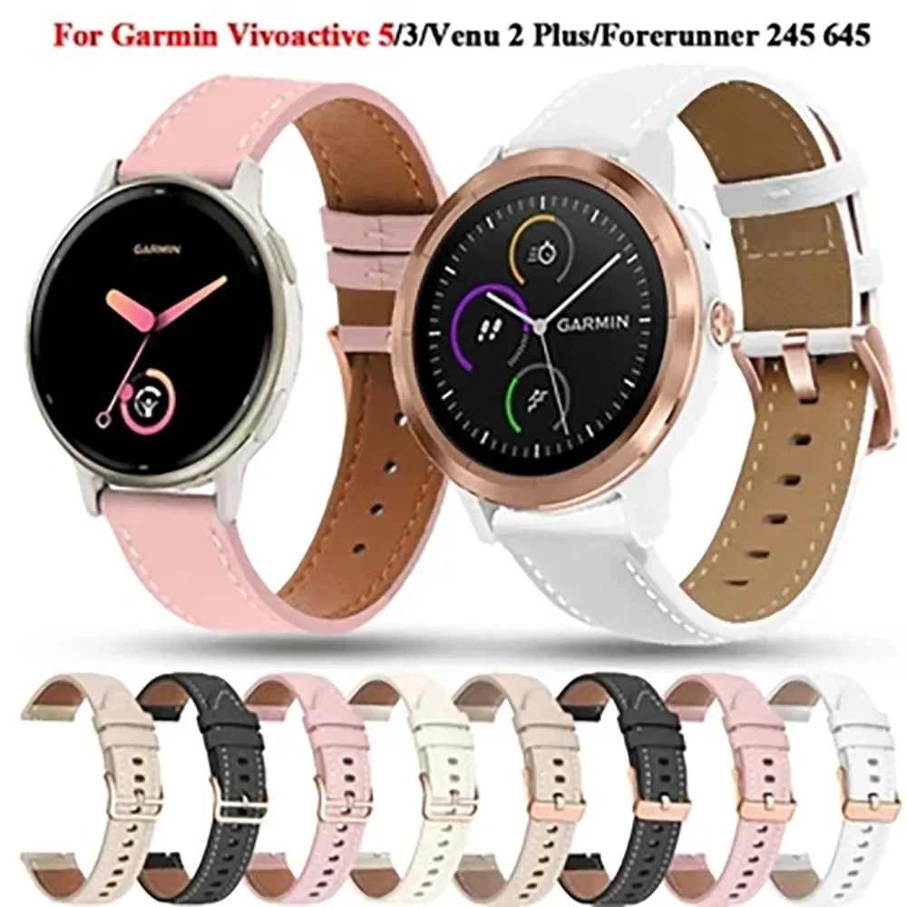 

20mm Smart Watch Straps Bracelets For Garmin Venu SQ 2 Music Vivomove HR Vivoactive 3 Forerunner245 645 55 PU Leather Wristbands