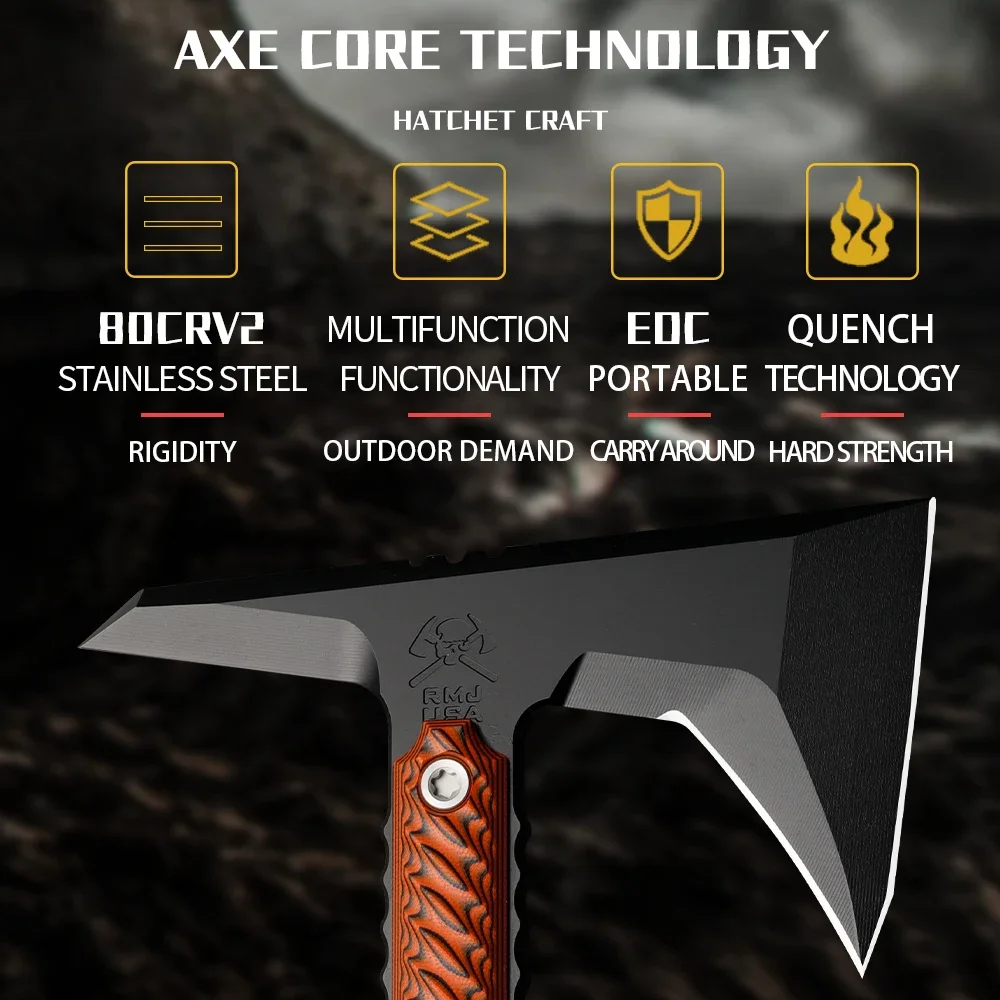 80CRV2 Steel Multi functional Battle Axe - Portable Survival Axe for Outdoor Camping, Hunting, and Emergency Situations