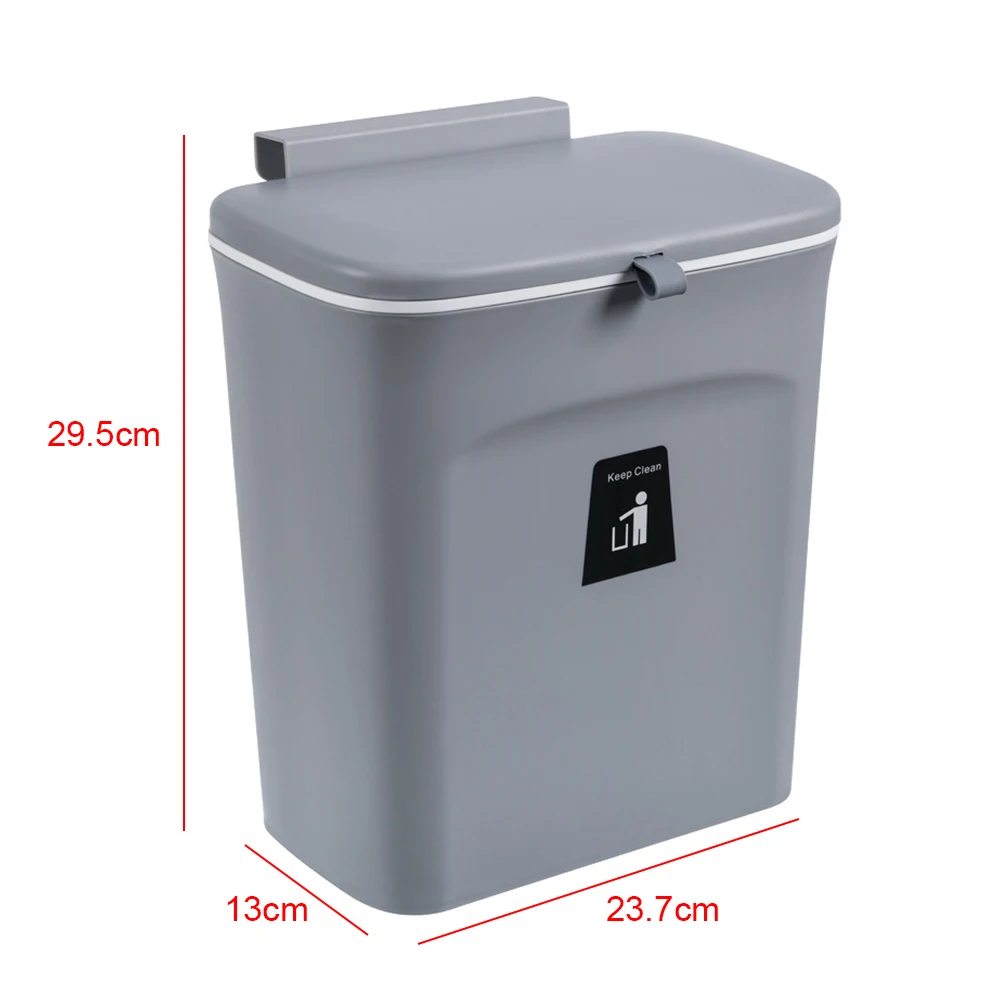 9L Hanging Trash Can Sliding Lid Trash Can Wall-mounted Garbage Basket Cabinet Dustbin for Home Kitchen Bedroom