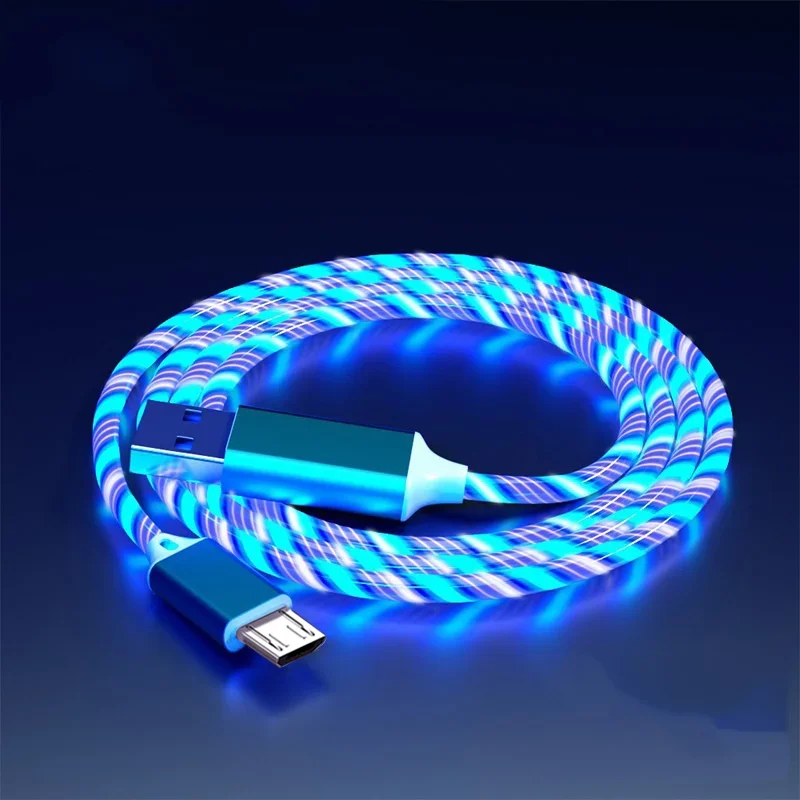 Flow Leuchtendes USB-Typ-C-Kabel 3A Schnelllade-Datenkabel für Samsung Xiaomi OPPO Huawei IPhone Ladegerät Micro-USB-Draht-LED-Kabel