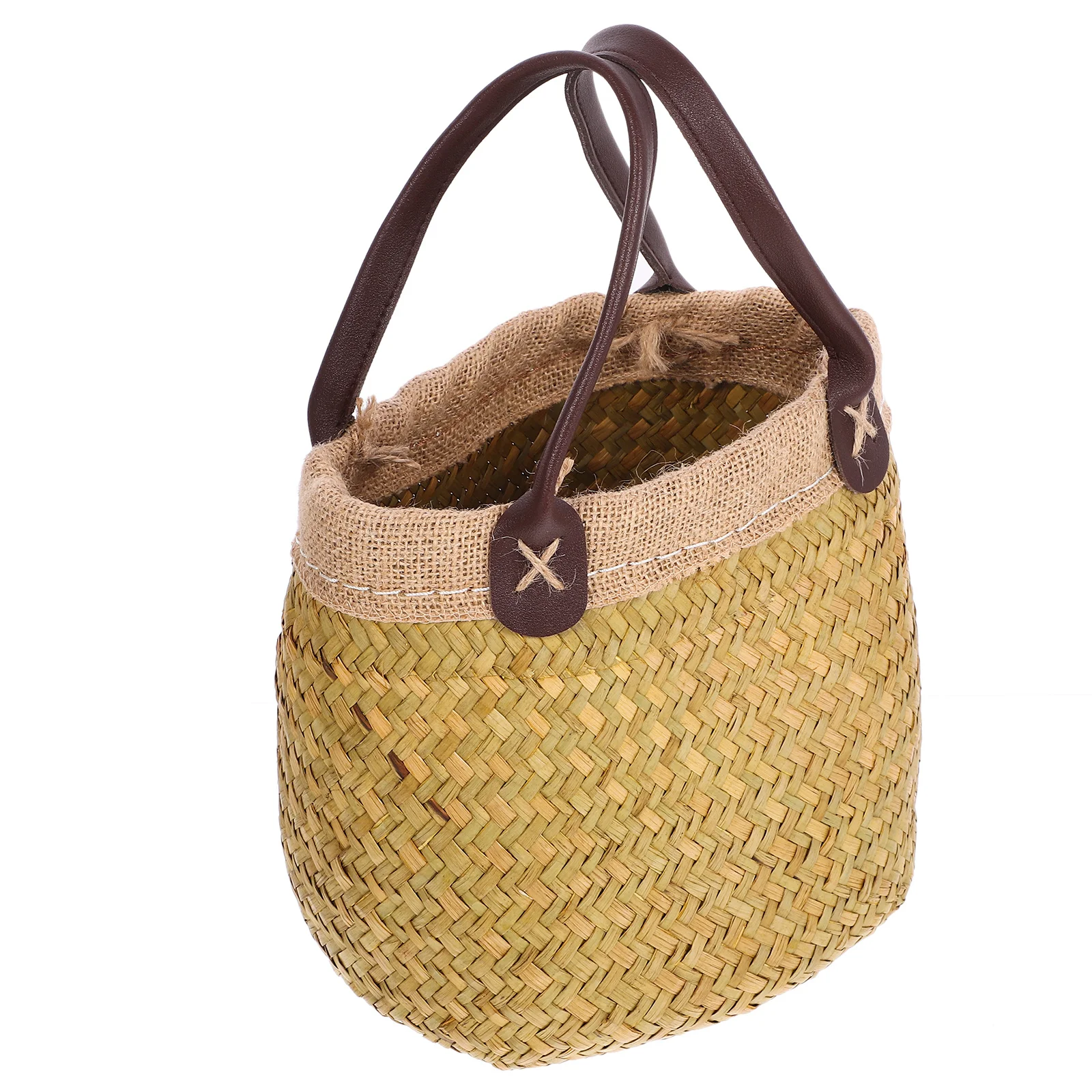 

Seaweed Hand-Woven Flower Basket Lightweight Double-Handle Storage Container Decorative Holder for Living Room Bedroom