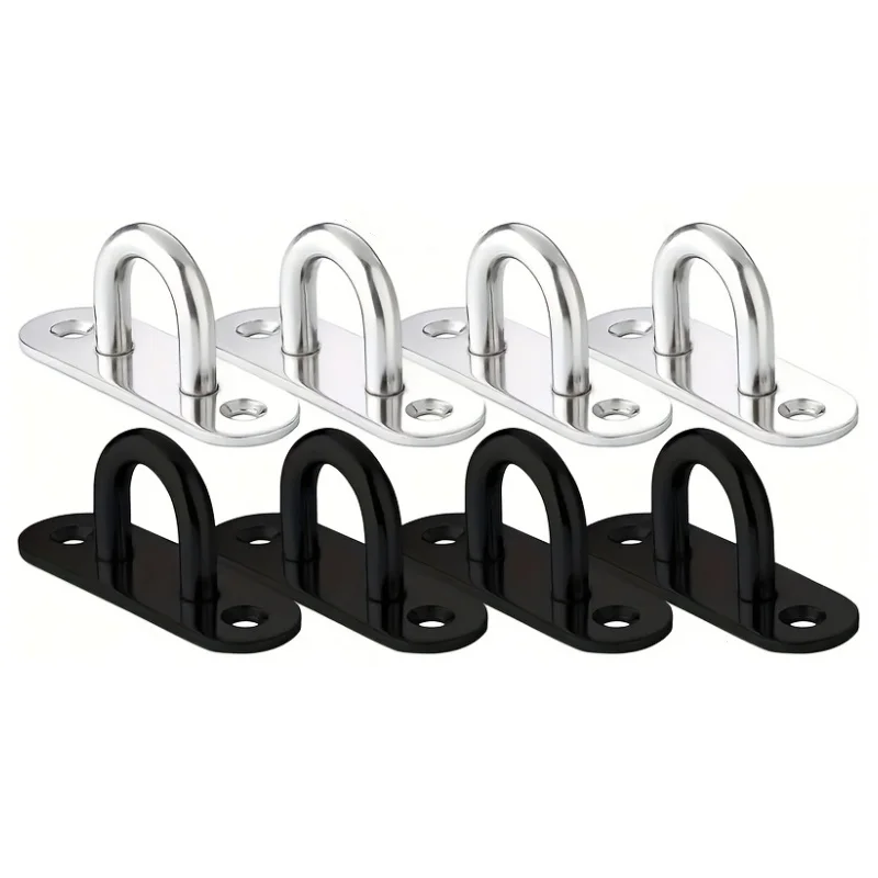 4PCS Large-Sized 60mm 304 Stainless Steel Ceiling Mounting Plate with U-Shaped Hook and Metal Hook. Black/Silver Color.