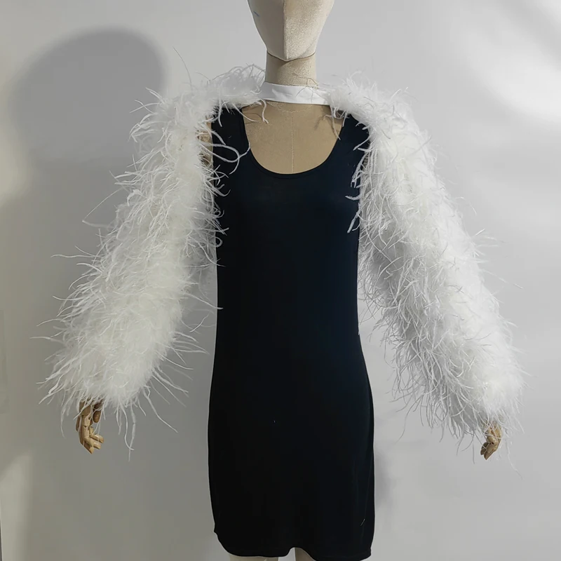 Neuestes Design, stilvolles 100 % Straußenhaar, Ärmellänge 55 cm, mehrfarbig, maßgeschneidert, für Mode, Club und Party, Bankett, vielseitig – Detail 10