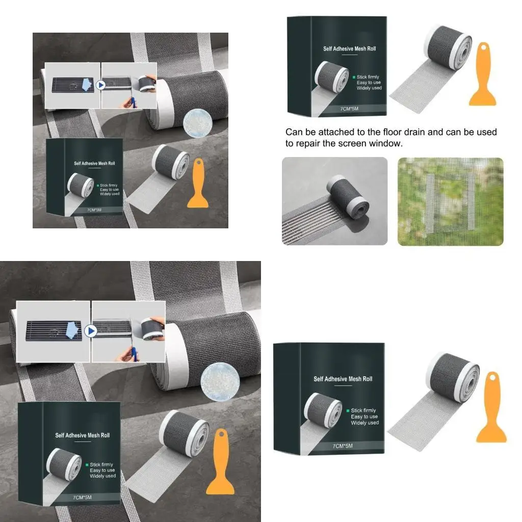 

652F 1 Roll Window Screen Net Repair Tape Adhesive Mesh Roll Bathroom Kitchen Floor Drain Mesh Sticker Hair Catcher