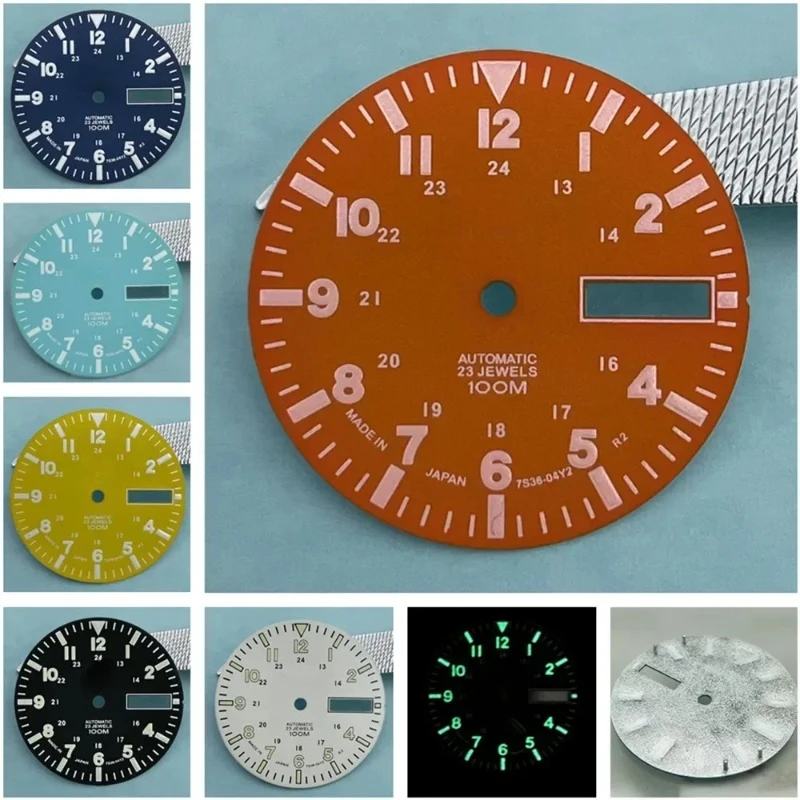 

28.5mm Dial NH35 Green Luminous Watch Dial Suitable for S 5 Retro Dial Mechanical Diving Surface 5 for NH36 Dual Calendar