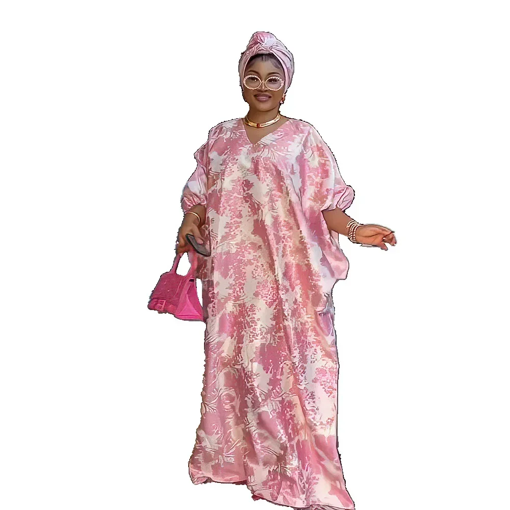 African Dresses for Women 2024 Muslim Fashion Boubou Dashiki Traditional Africa Clothes Ankara Outfits Evening Gown With Headtie