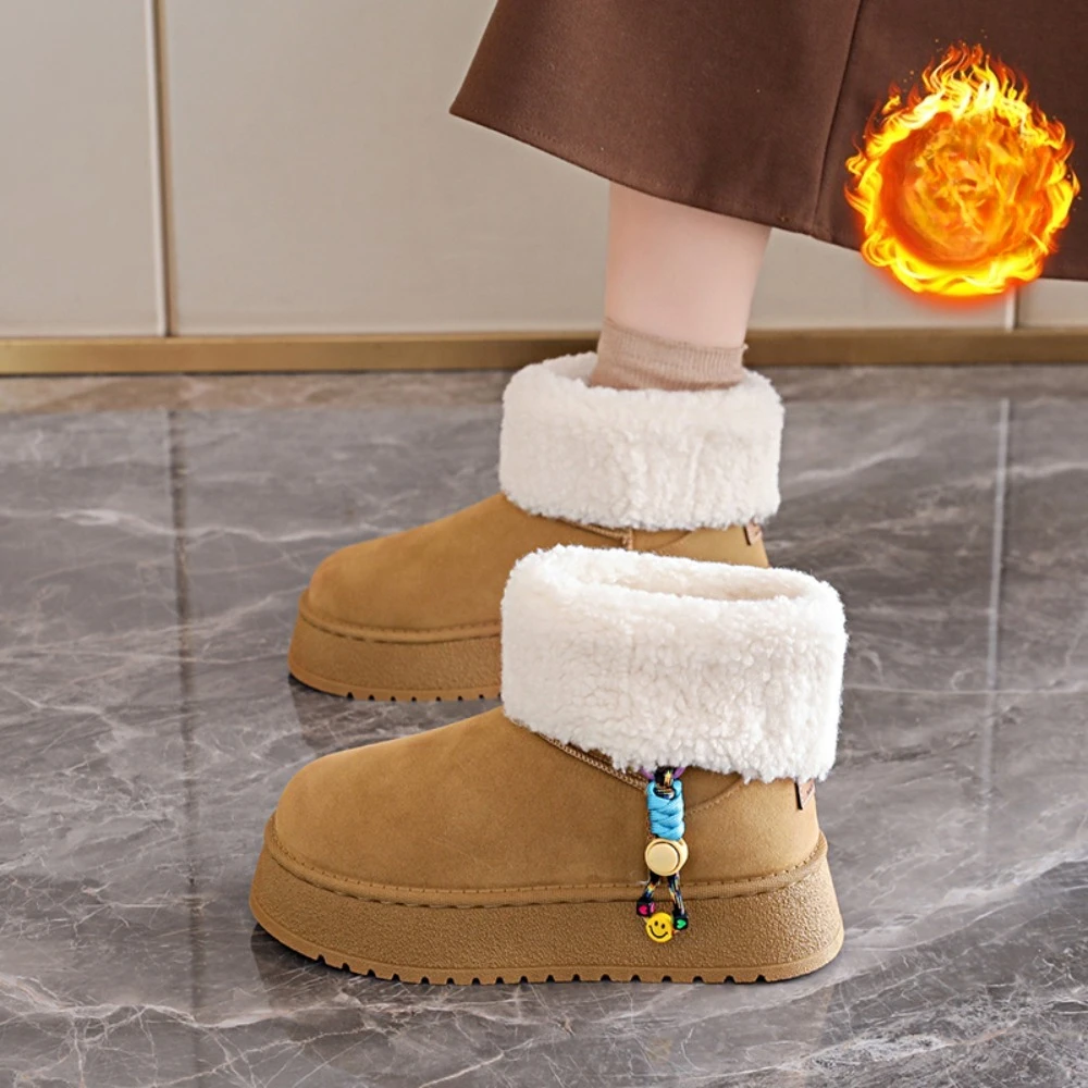 

2026 Женские короткие зимние ботинки на подкладке из искусственного меха, удобные хлопковые ботинки на толстой подошве, модные модные ботинки с рукавами, теплые уютные меховые ботинки