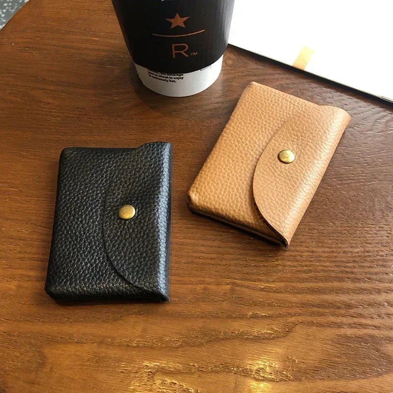 Drop Shipping Genuine Leather Mini Envelope Change Bag Simple Buckle Cowhide Large Capacity Card Bag Women Coin Purse Print Name