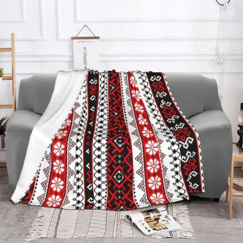 3D Printed Fleece Bold Colorful Ukraine Style Embroidery Throw Blanket Warm Flannel Bohemian Blanket for Bedroom Home Sofa Quilt