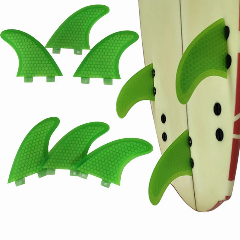 

S/M/L UPSURF FCS Fins Thruster Dual Tabs Tri Fins Honeycomb Fiber Surfboard Fins Green Surf Fins For Shortboard,Funboard Surfing