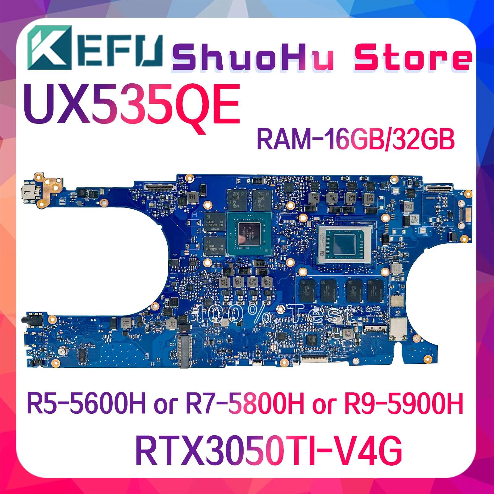 KEFU Mainboard For ASUS UX535QE UM535QA BM535QE UM535QE UX535QA UX535Q UM535Q BM535Q Laptop Motherboard R5 R7 R9 8GB/16G/32G-RAM