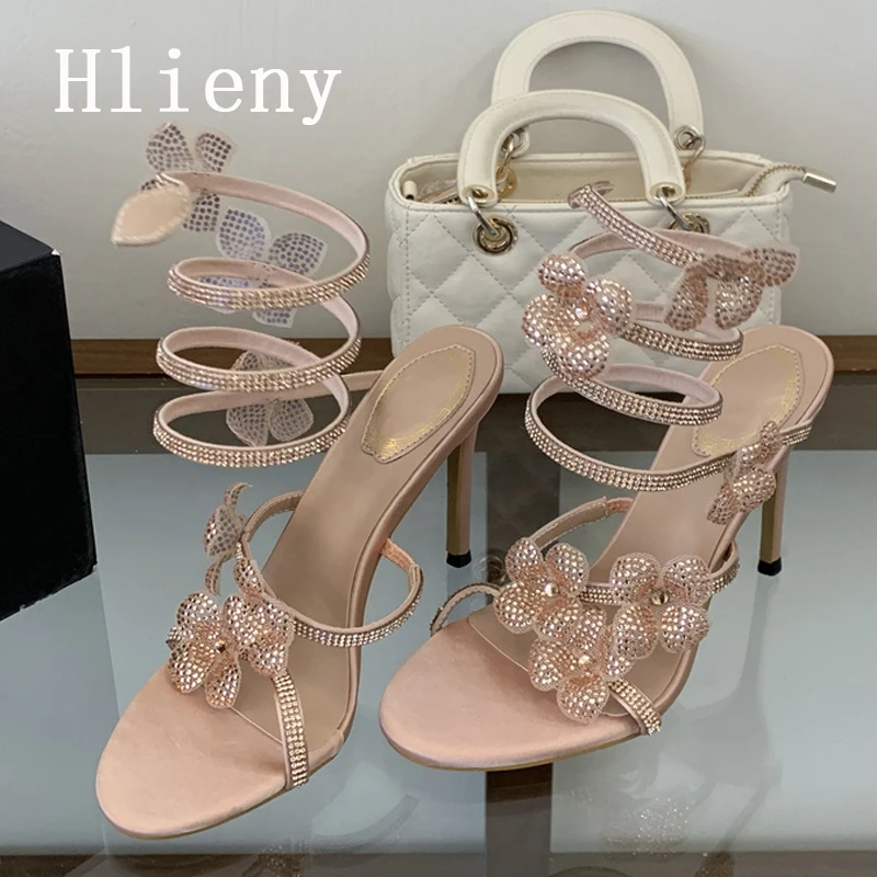 Hlieny Summer Sexy Crystal Flower Ankle Strap Sandals Woman Thin High Heels Street Style Ladies Party Shoes Zapatos De Mujer