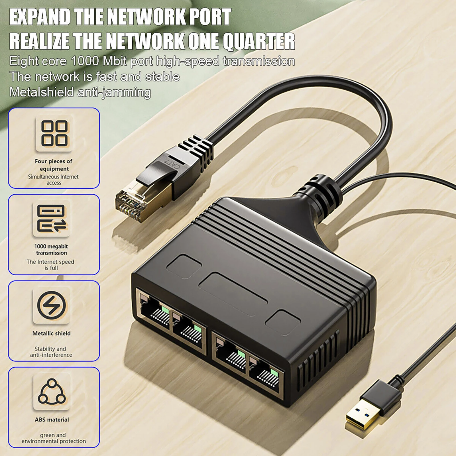 Gigabit Ethernet Switch RJ45 Splitter LAN Extension Adapter 1000Mbps 1gbps 4 Port 1 to 4 Port Network Connector 1 in 4 out