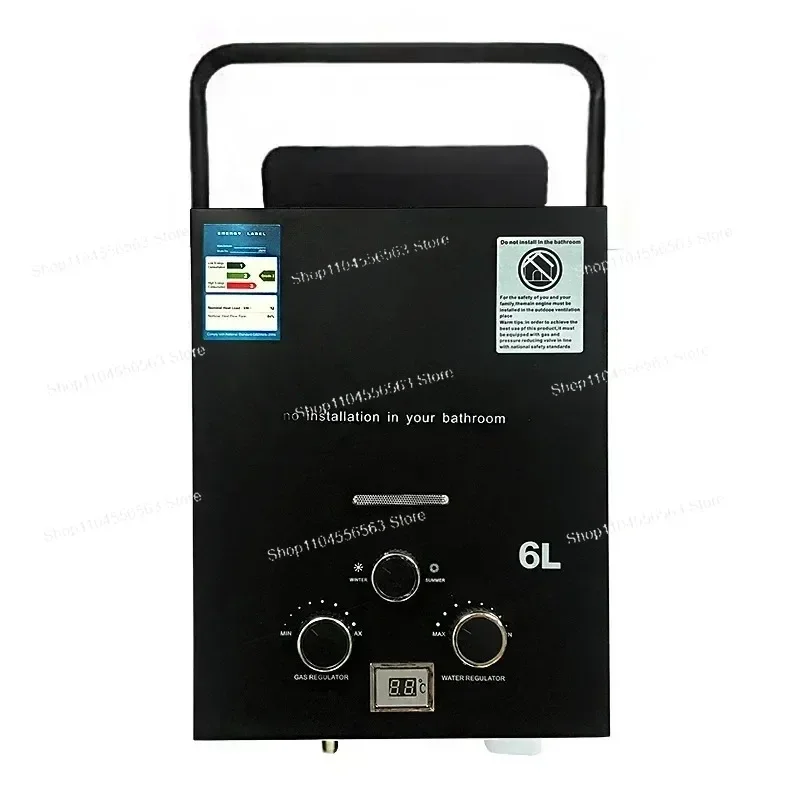 LPG Propane 6L Instant Gas Water Heater - Digital Display Overheat Dry-Burn Protection for Camping RVs Cabins