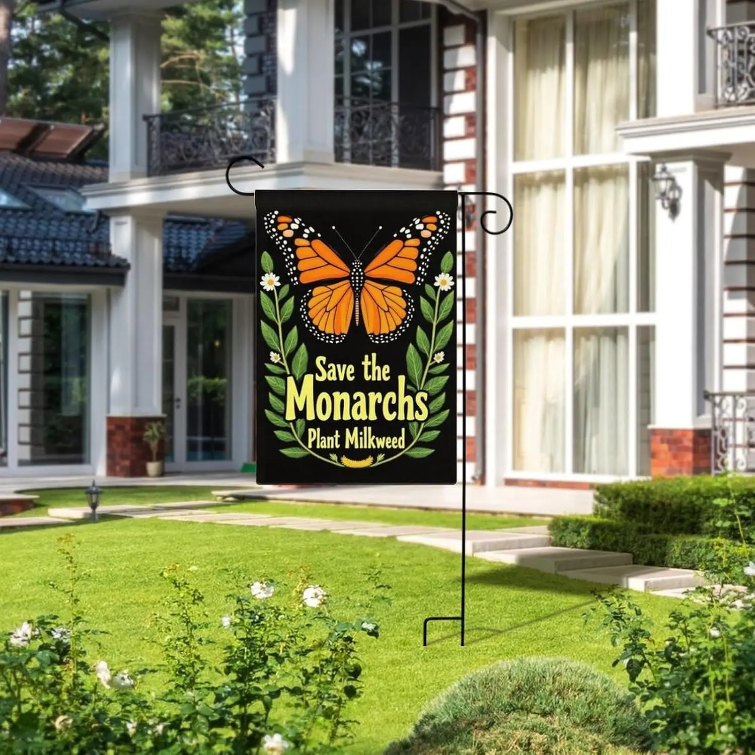 Save The Monarch Butterfly بعض Milkweed Butterfly Fun Garden Flag 12 × 18 بوصة خيش مزدوج الجوانب، علامة زهور موسمية Ya EYY