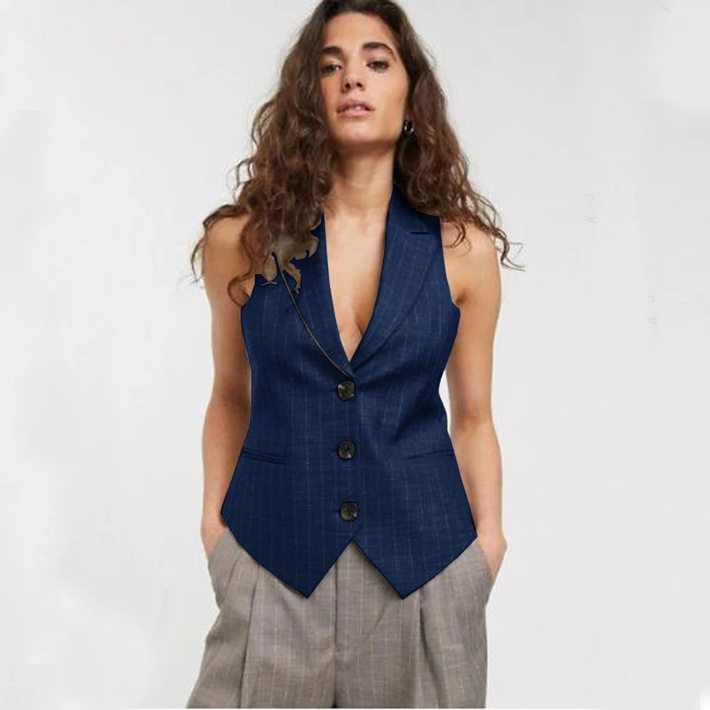 

Single-breasted Women's Vest Best Women Summer Lapel Vintage Short Vest Women's Striped Sleeveless Jacket Jackets Vests Woman