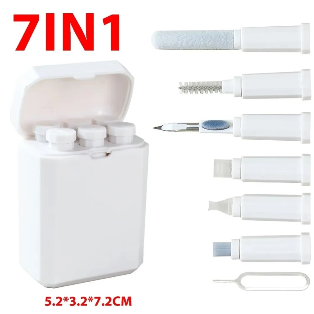 ชุดอุปกรณ์ทำความสะอาดหูฟังบลูทูธ 7in1 พร้อมกล่องเก็บ รวมเครื่องมือทำความสะอาดอเนกประสงค์ แปรงทำความสะอาดหูฟังไร้สาย ชุดปากกาทำความสะอาด