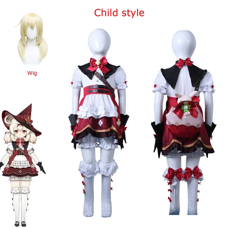 Spel Klee Cosplay Kind Kostuum Genshin Impact Kleine Heks Klee Schattige Jurk Vrouwen Halloween Carnaval Feest Kostuum Met Hoed Prop