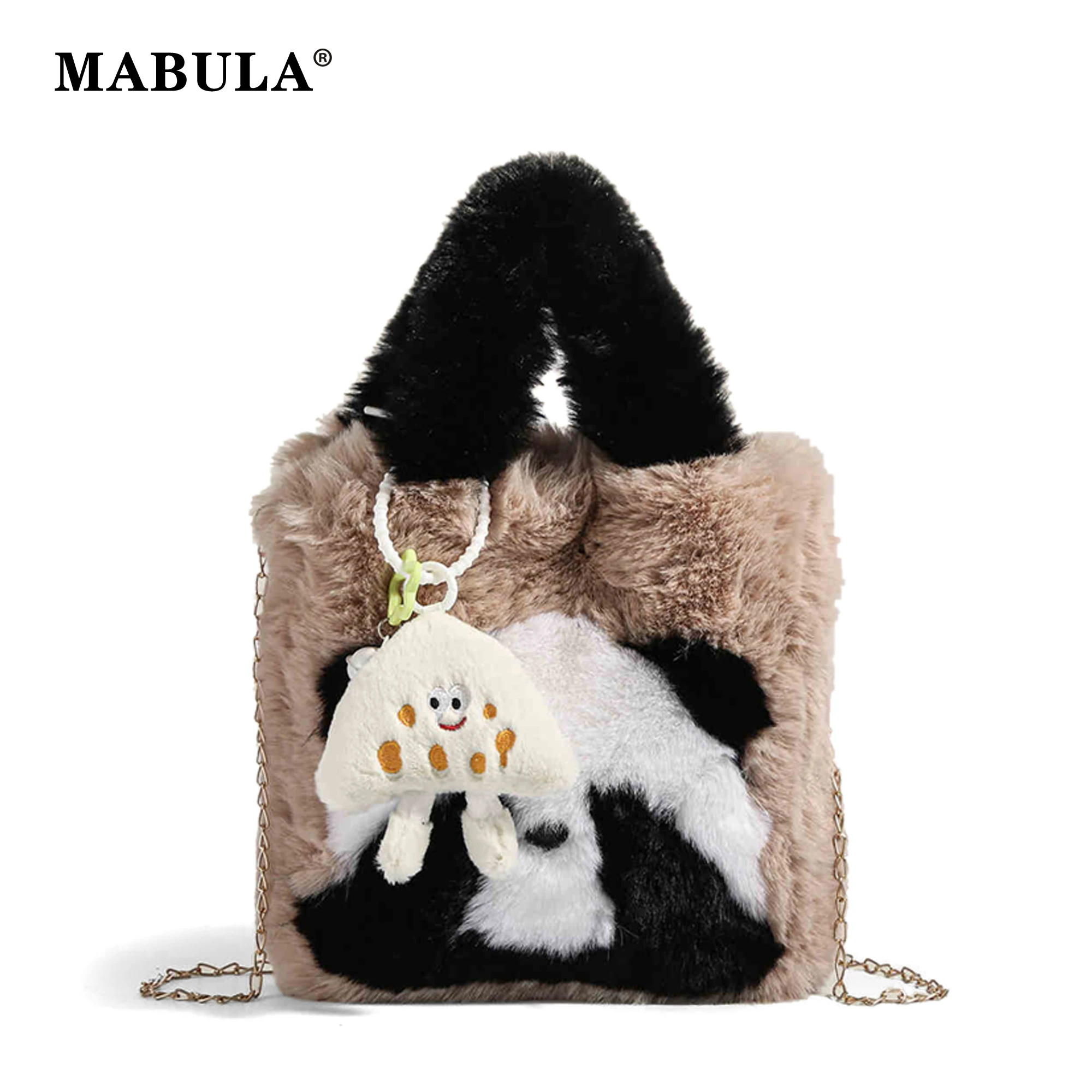 MABULA Fluffy Cute Panda Crossbody Bag Large Capacity Cute Panda Bucket Bag Girls Warm Bag Lovely Fashion Advanced Handbags