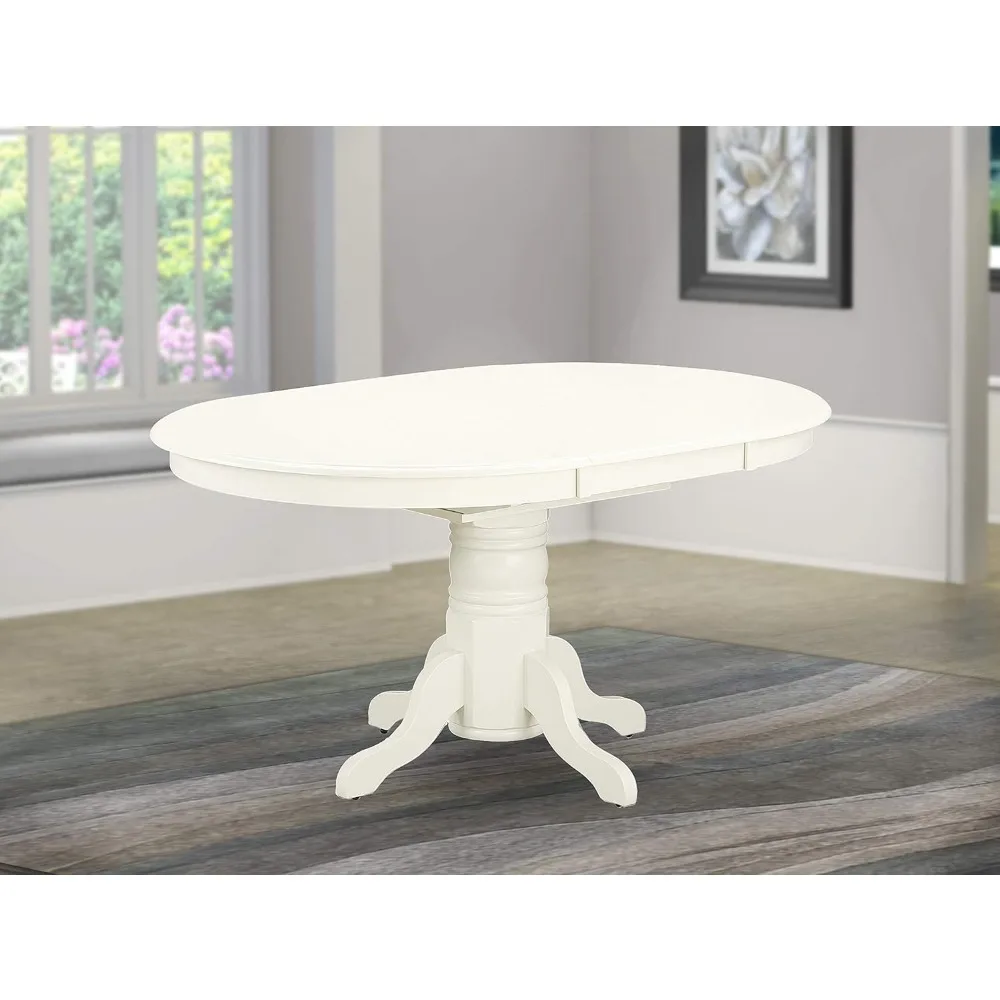 Avon Dining Room Table - an Oval kitchen Table Top with Butterfly Leaf & Pedestal Base, 42x60 Inch, Linen White