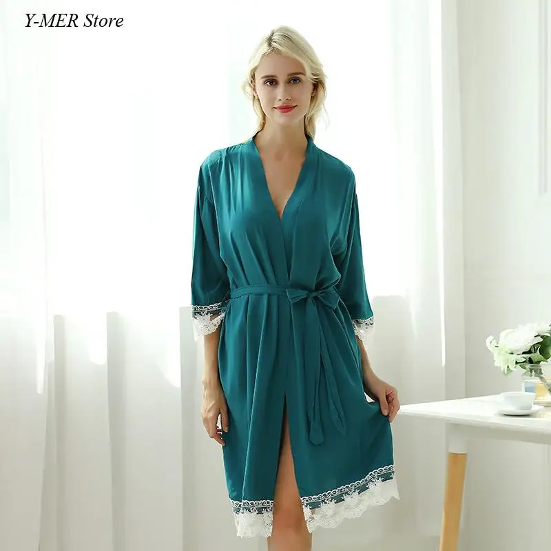 

Green Satin Robe Sexy Lace Trim Kimono Nightdress Women Loose Bride Wedding Dress Gown Ice Silk Nightgown Intimate Lingerie