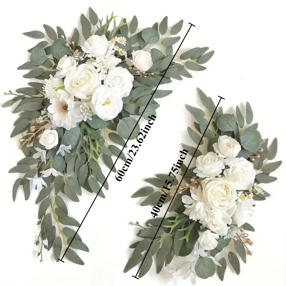 Romantische weiße künstliche Hochzeitsblumen, künstliche Bogenblumen, künstlicher Hochzeitsbogen, Blumen-Set, Hochzeit, Willkommensschild, Dekor – Detail 9