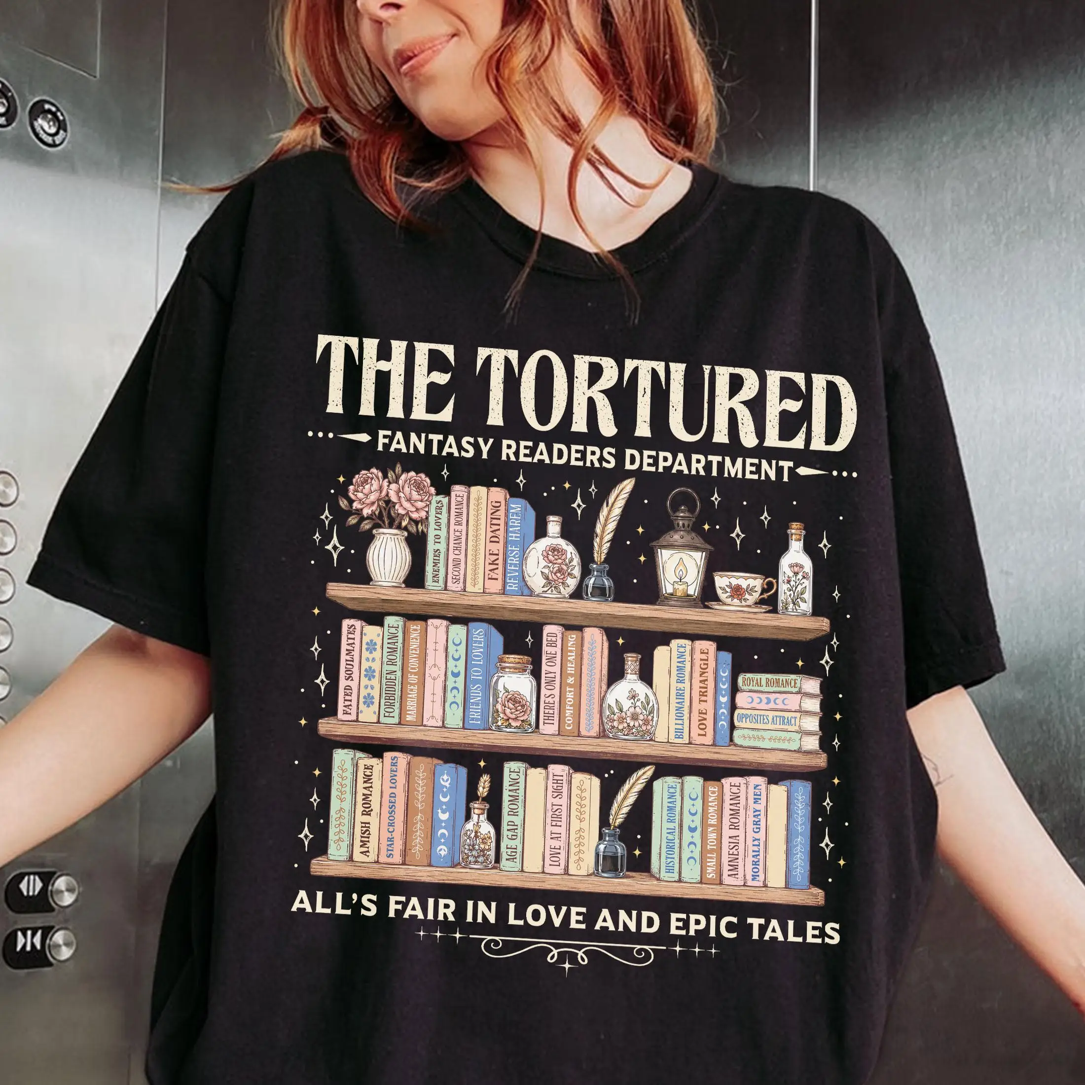 The Tortured Readers Department T-shirt, Fantasy Bookish Crewneck, BookTok Reader Gift, Cozy Bibliophile Merch Tee Shirt