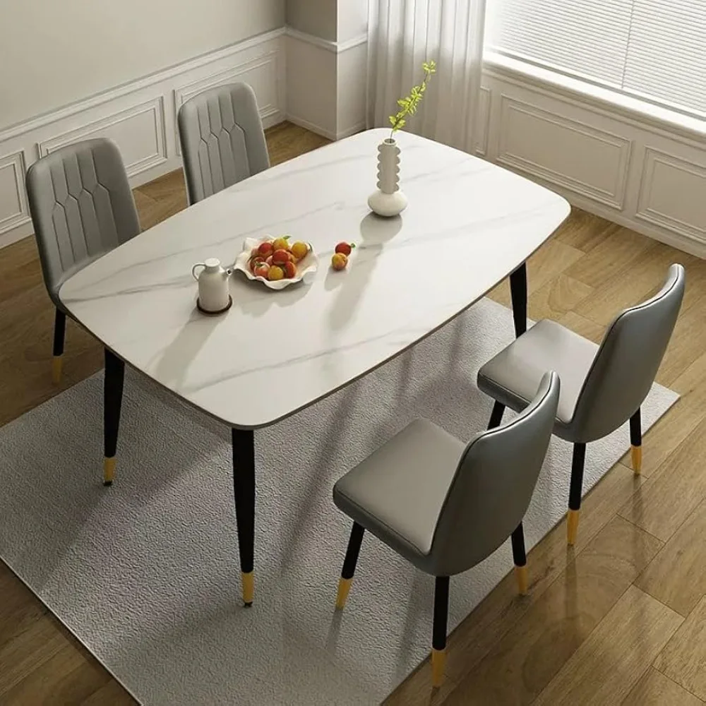 

46 Inch Sintered Stone Dining Table, Modern White Rectangular Kitchen Table with Sturdy Metal Legs, Durable & Scratch-Resistant