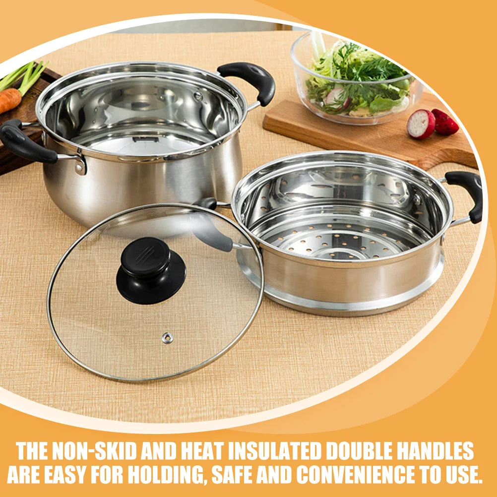 

1Set Stainless Steel Soup Pot Multi-Functional Hot Pot Noodles Soup Cooking Steamer Basket Kitchen Supplies Practical Food