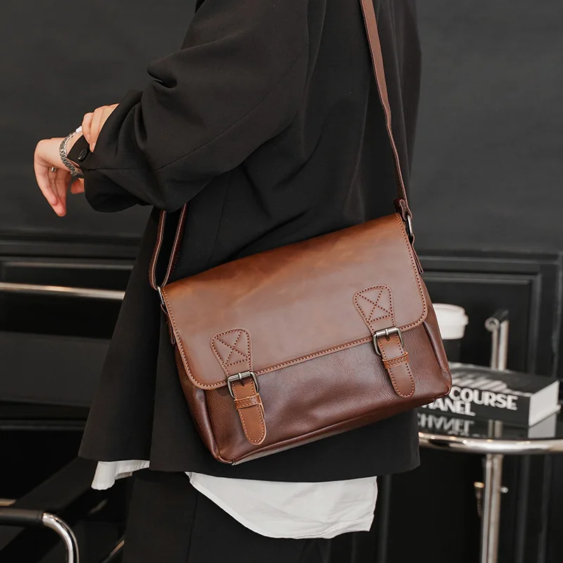 Bolsa de ombro masculina vintage, bolsa de trabalho diário, mensageiro, luxuosa, fashion, bolsa de ombro para laptop, maleta masculina