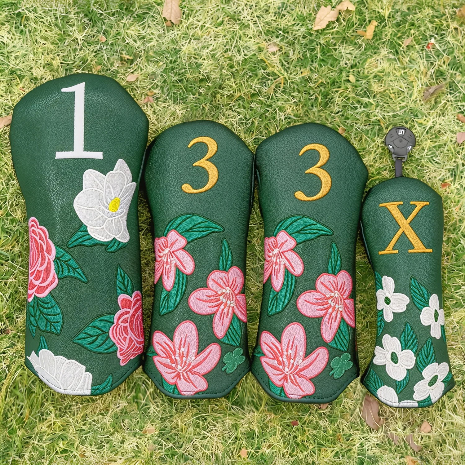 1pc/4pcs Driver Fairway Hybrid Golf Headcovers - Cherry Blossoms Golf Club Headcovers - Scheme with Embroidered Numbers