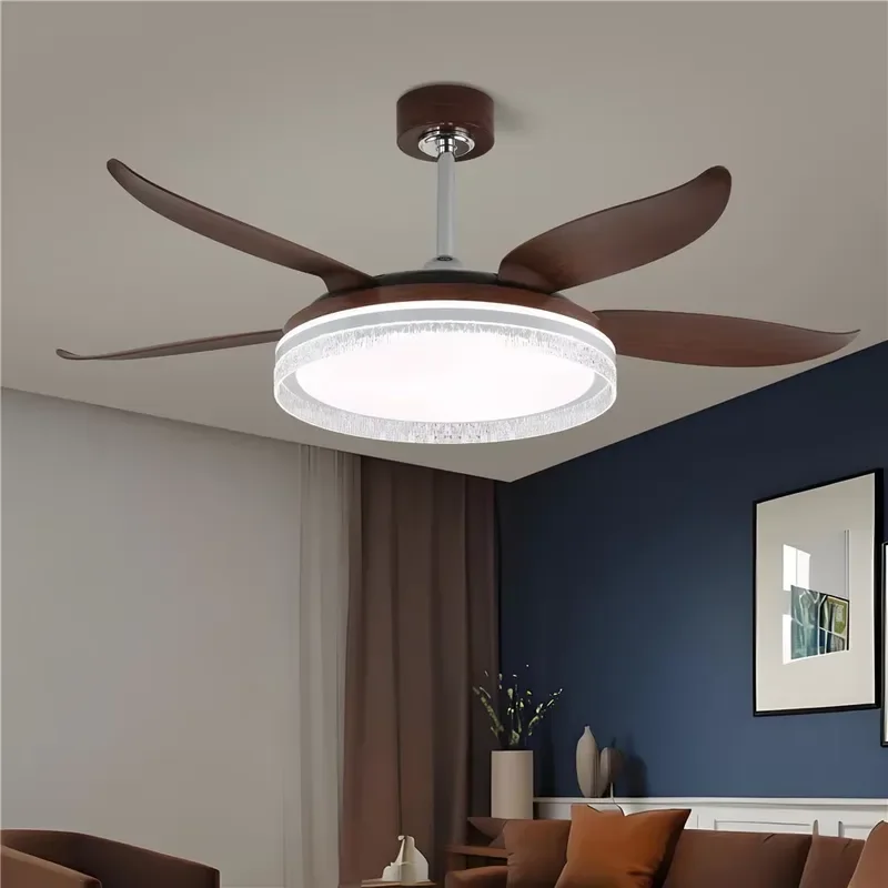 51 Inch Vintage Large Creative Elegant Acrylic Shade Ceiling Fan Light with Remote Control for Dining Room Bedroom Villa