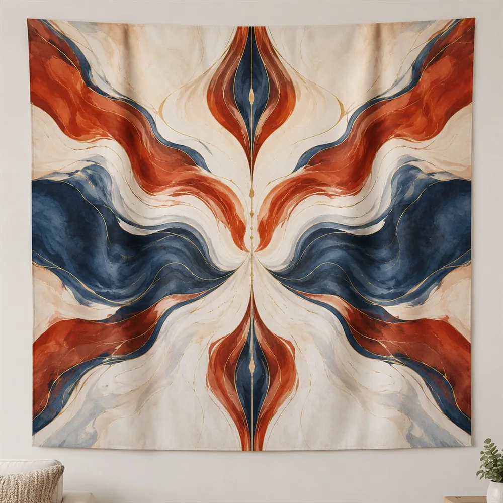 VIKAMA Liquid Marble Mirror Symmetric Tapestry Wall Hanging, Modern Wall Decor Tapestries for Living Room Bedroom Entryway